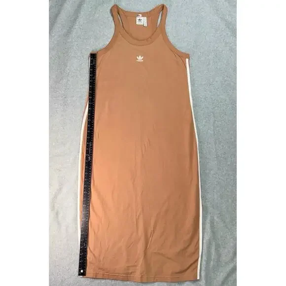 Adidas Womens Dress 1X Brown Tank Racerback Side Stripes Logo Athleisure Stylish - Picture 5 of 6